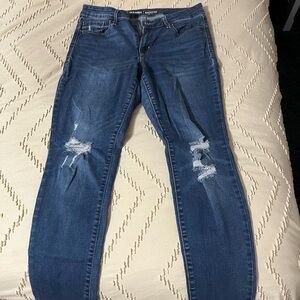 Old Navy Women's Dark Blue Distressed Skinny Jeans